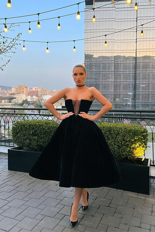 Classy Strapless Sexy Little Black Dress Short Prom Dress Online