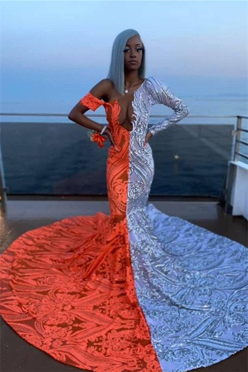 Modern Off-The-Shoulder Long Sleeve Mermaid Prom Dress Sequins Online