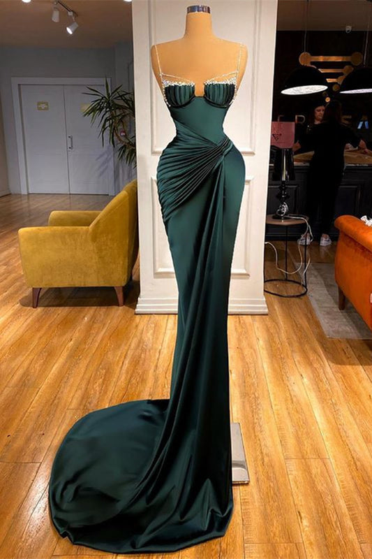 Modern Dark Green Spaghetti-Straps Mermaid Prom Dress Long