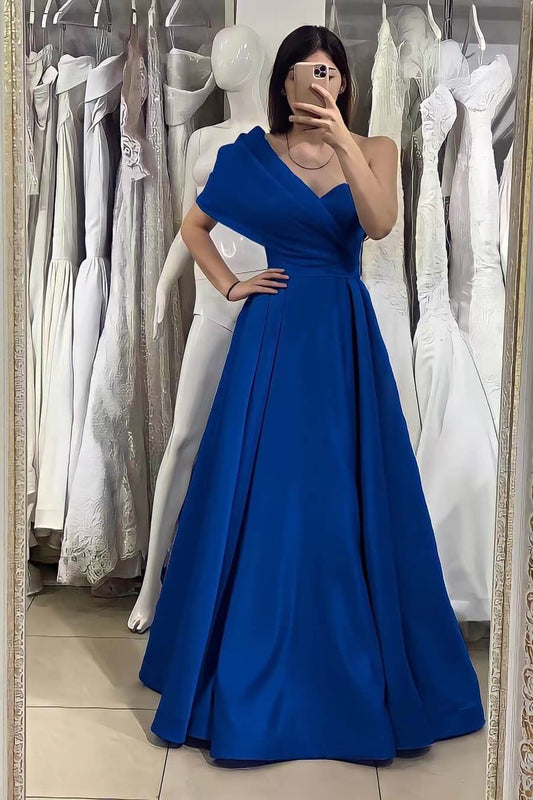 Elegant Royal Blue One Shoulder Sweetheart Evening Dress with Off-the-Shoulder Online