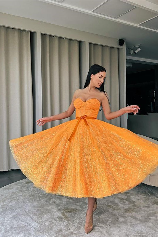 Classy Orange Sweetheart Short Prom Dress Sequins
