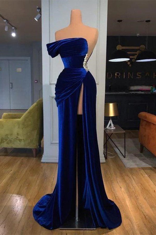Gorgeous Velvet Off-the-Shoulder Long Prom Dress Mermaid With Side Slit