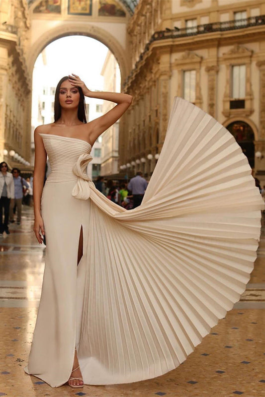 Amazing Strapless Mermaid Long Prom Dress Split With Pleats