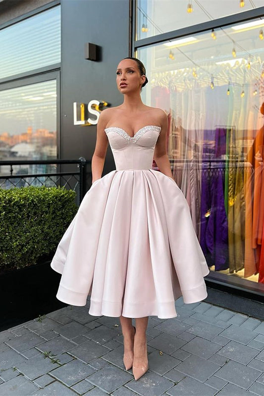 Sweetheart Sleeveless Short Evening Dress Beading with Pockets