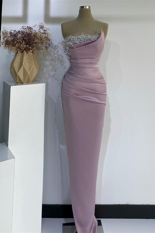 Beautiful Wisteria Strapless Mermaid Prom Dresses Long With Pearls