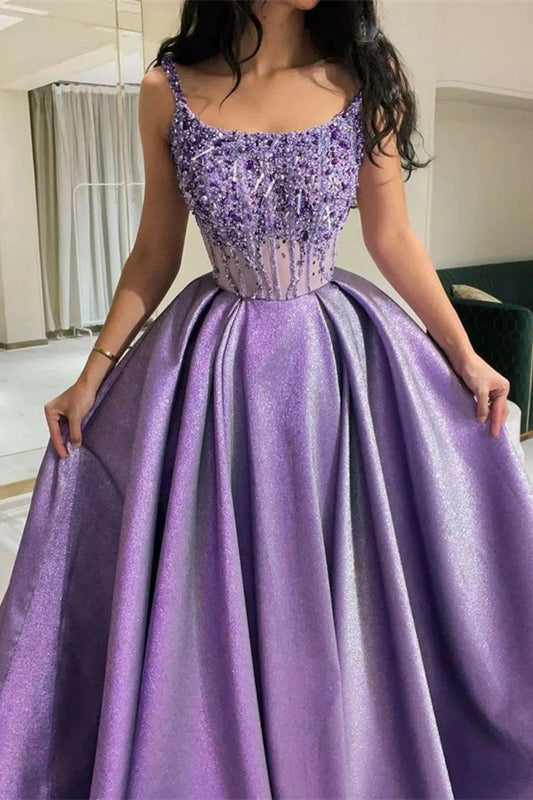 Beautiful Lilac Strapless Prom Dresses A-Line With Beadings Long