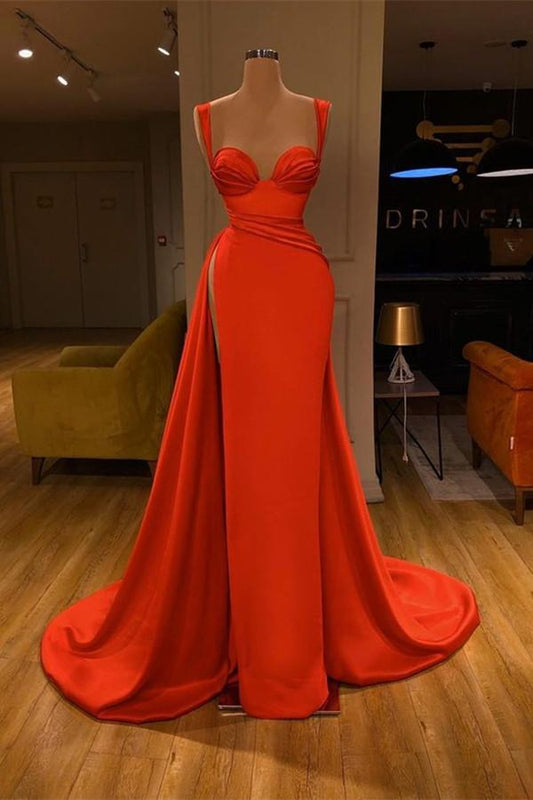 Gorgeous Red Straps Long Prom Dress Mermaid With Slit