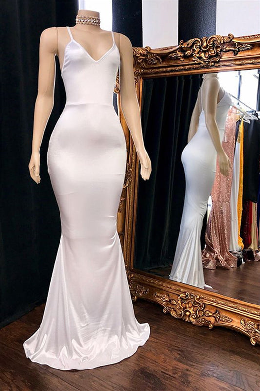 Elegant Spaghetti-Straps Mermaid Prom Dress Long V-Neck Sleeveless