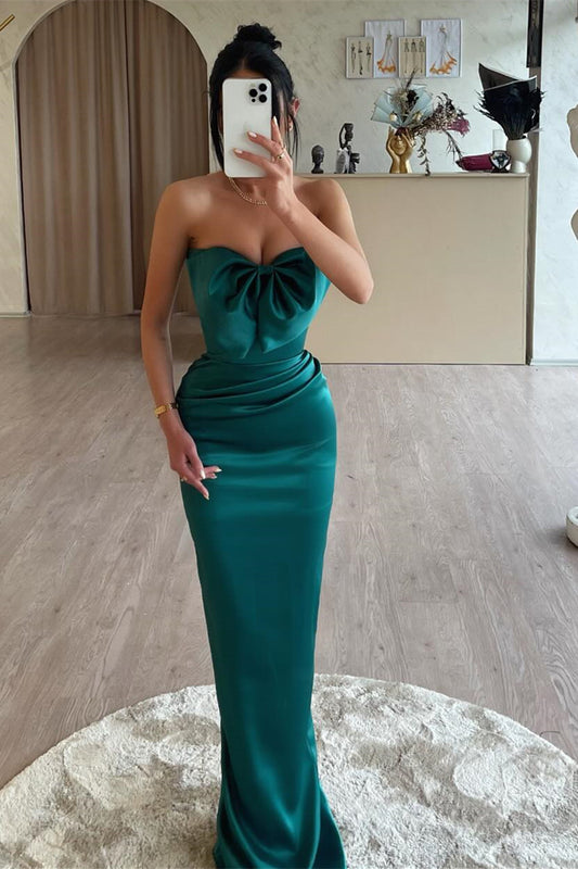 Popular Dark Green Strapless Sleeveless Mermaid Prom Dresses Online Long