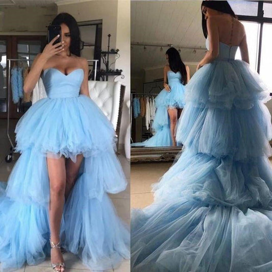 Fabulous Baby Blue Sweetheart Tulle Hi-Lo Cocktail Prom Dress