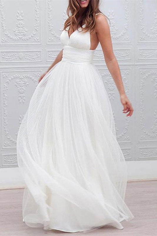 Beach Wedding Dress with Spaghetti-Straps in Tulle