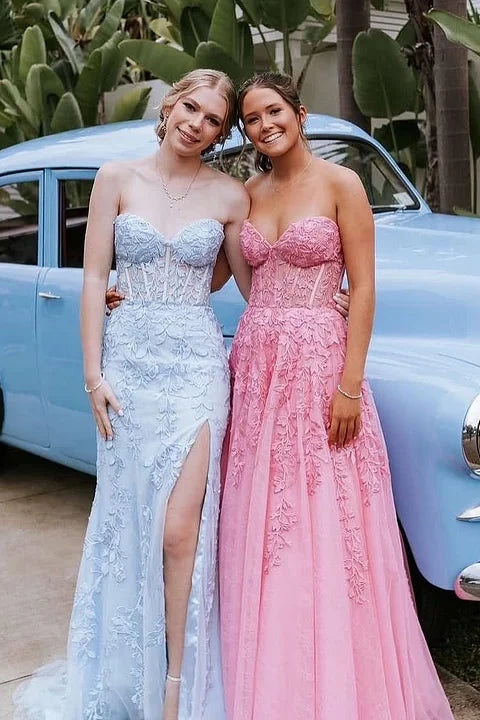 Sleevelesss Strapless Sweetheart Appliques Prom Dress