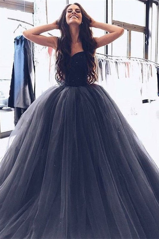 Chic Burgundy Sweetheart Ball Gown Tulle Prom Dress Sequins