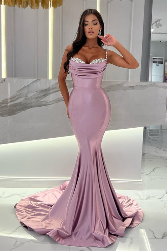 Chic Spaghetti-Straps Sweetheart Sleeveless Mermaid Prom Dress With Beadings