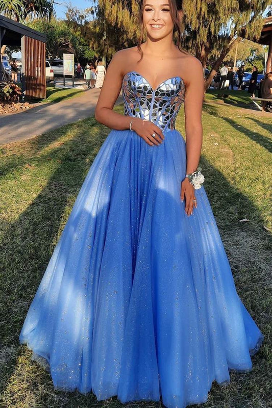 Modern Sweetheart Tulle Puffy Prom Dresses Sleeveless With Sequins