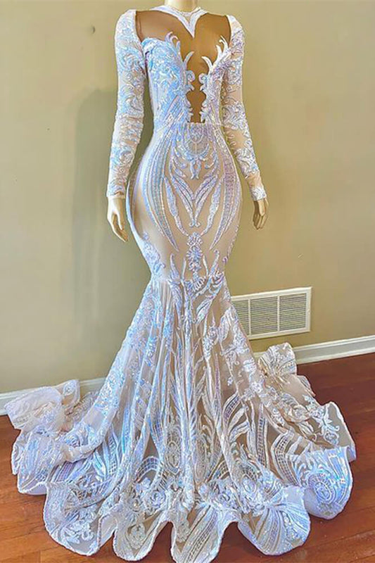 Hot Sale Mermaid Prom Dress Long Sleeves With Sequins Lace