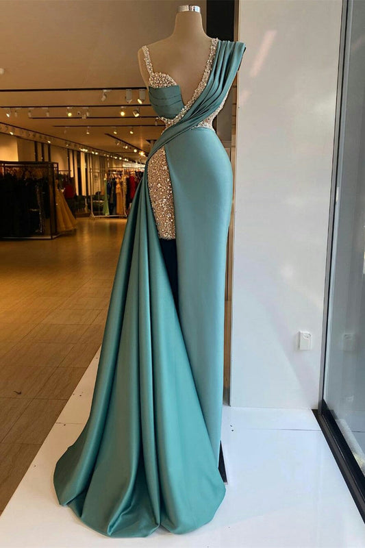 Gorgeous V-Neck Mermaid Prom Dress Sequins Beads With Split