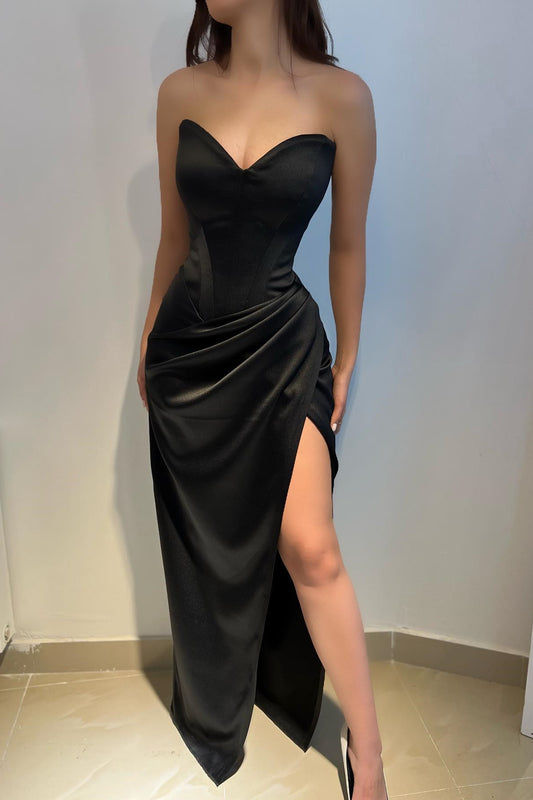 New Arrival Black V-Neck Sleeveless Mermaid Prom Dress With Split