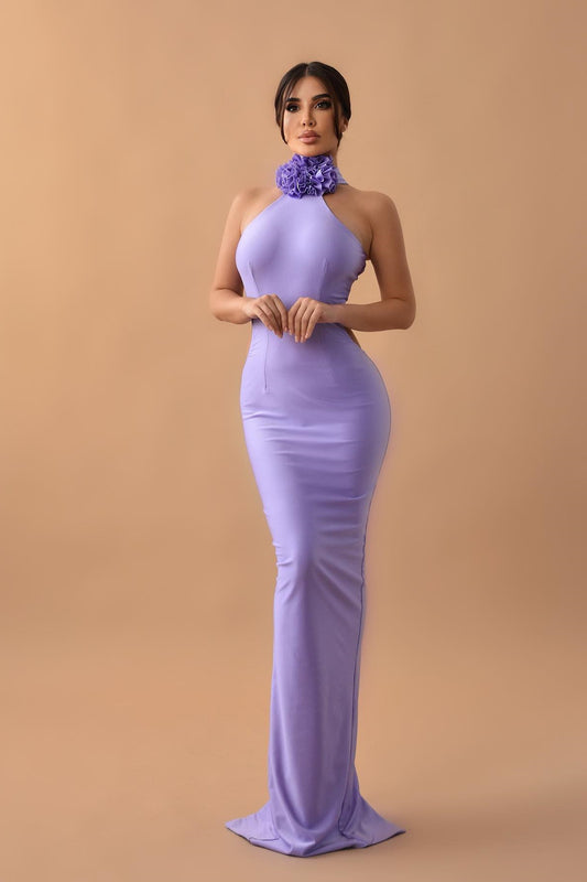 Chic Lilac Halter Sleeveless Mermaid Prom Dress With Back Split