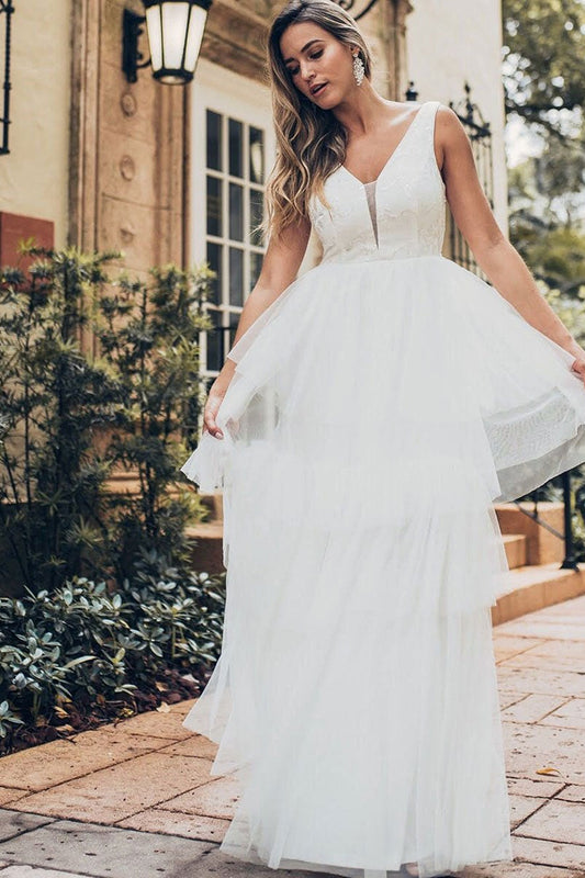 Long Sleeveless Wedding Dress with Layers