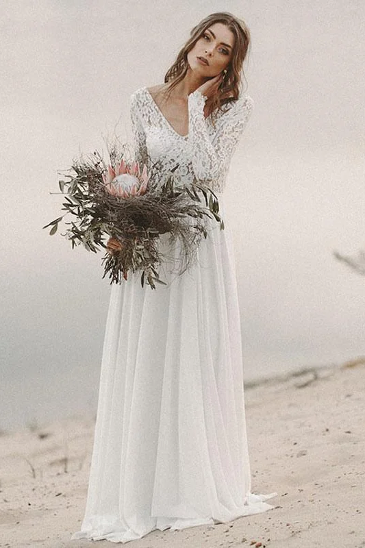 Boho Lace Wedding Dress with Long Sleeves