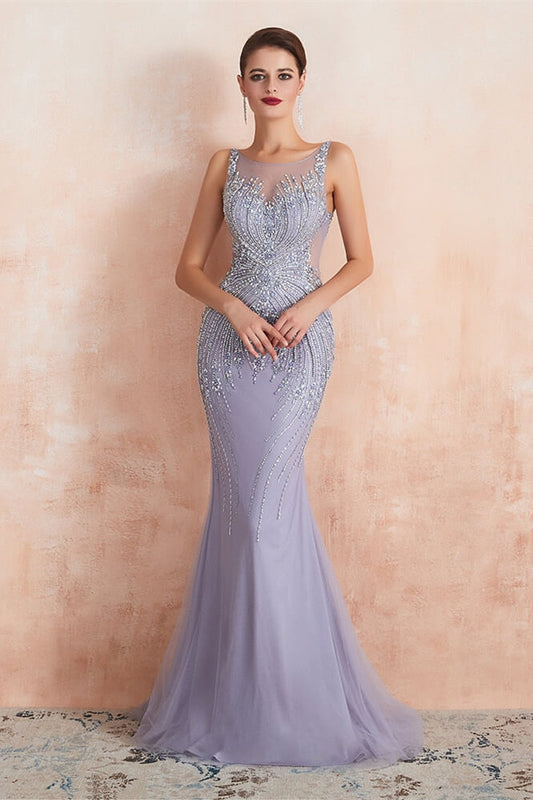 New Arrival Sleeveless Scoop Mermaid Prom Dress Long With Crystals