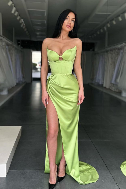 Modern Sage Sweetheart Mermaid Prom Dress Long With Slit