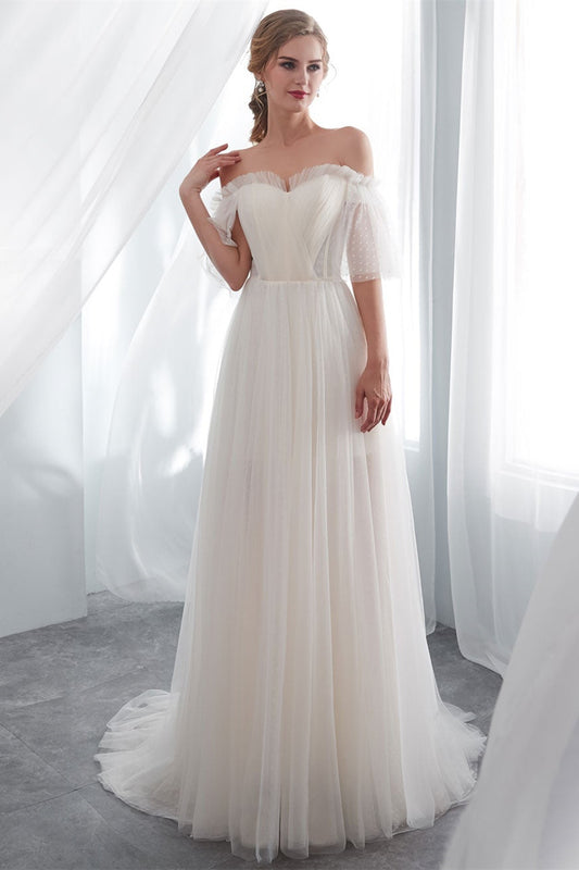 Beach Wedding Dress in Tulle with Off-the-Shoulder Design