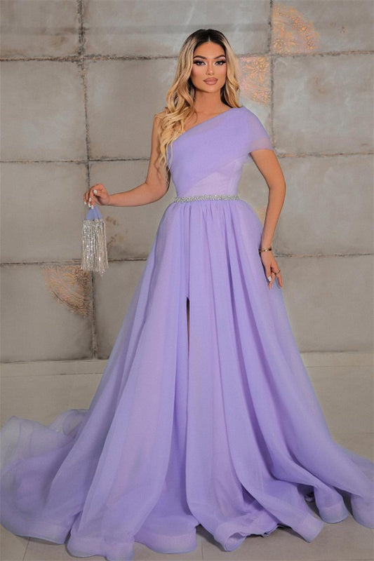 Gorgeous One Shoulder A-Line Prom Dress Beadings With Split On Sale