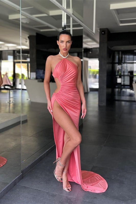 Modern Halter Sleeveless Mermaid Prom Dress Split Long Online