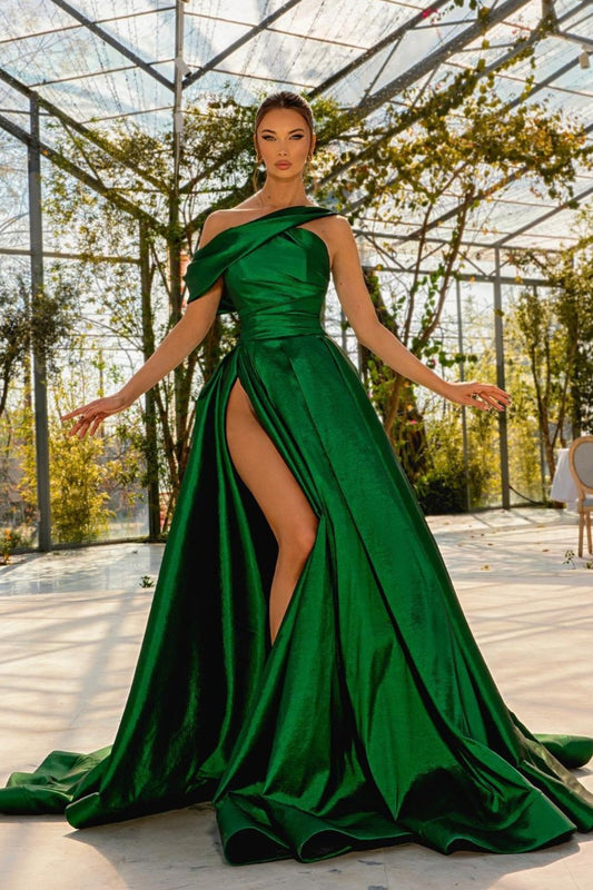 New Arrival Emerald Green Prom Dress High Split Off-the-Shoulder