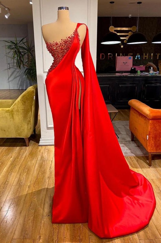 Amazing Red Ruffes Mermaid Prom Dress Split With Beading