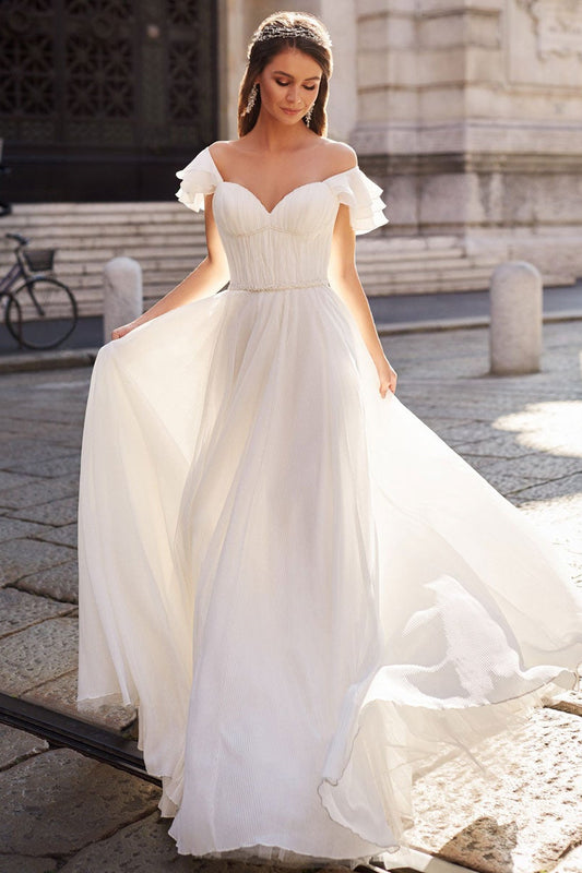 Off-the-Shoulder Wedding Gown in Chiffon
