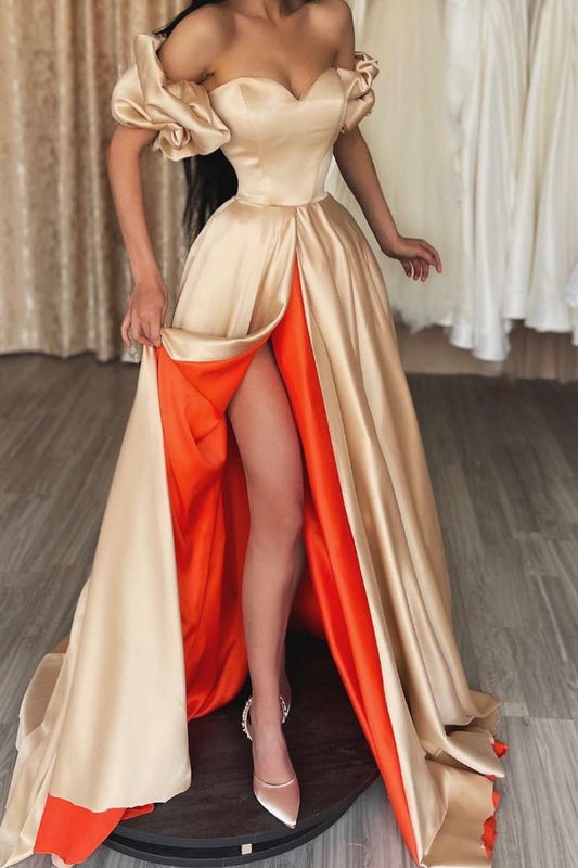 Elegant Off-the-Shoulder Prom Dress Long Sweetheart With Slit