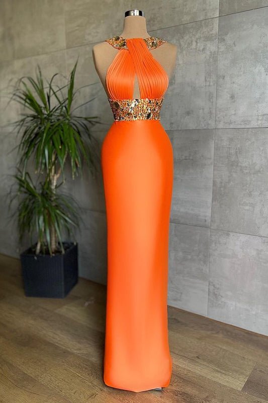Charming Orange Halter Sleeveless Prom Dress Mermaid With Crystals