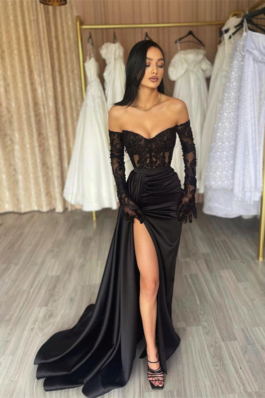 Chic Black Sweetheart Mermaid Prom Dress Lace With Split