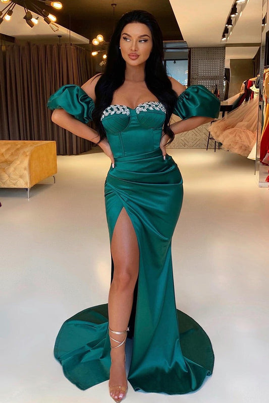 Charming Dark Green Sweetheart Prom Dress Mermaid Slit Long With Detachable Sleeves