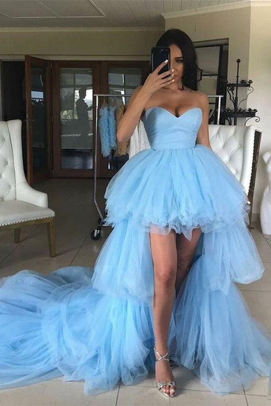 Fabulous Baby Blue Sweetheart Tulle Hi-Lo Cocktail Prom Dress