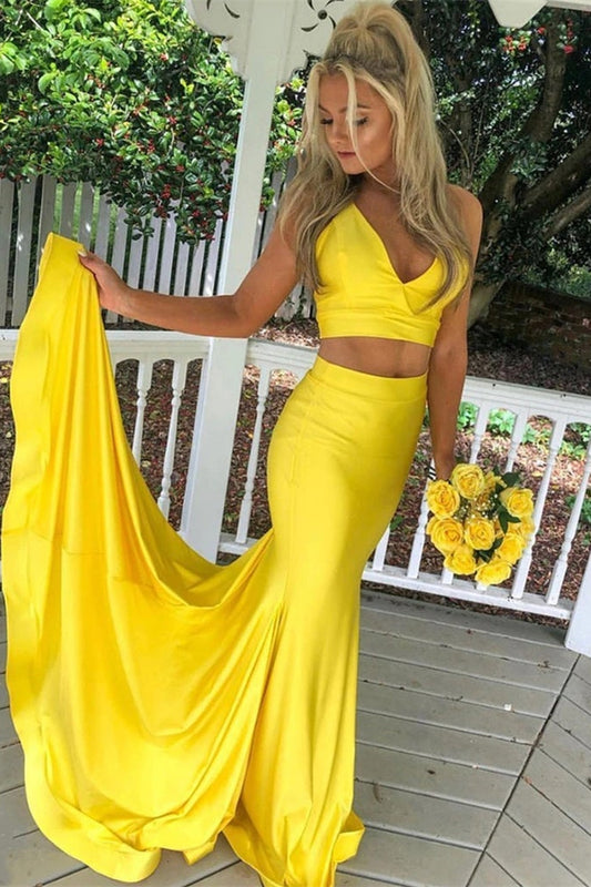 Gorgeous Two Pieces Yellow Mermaid Prom Dress Long