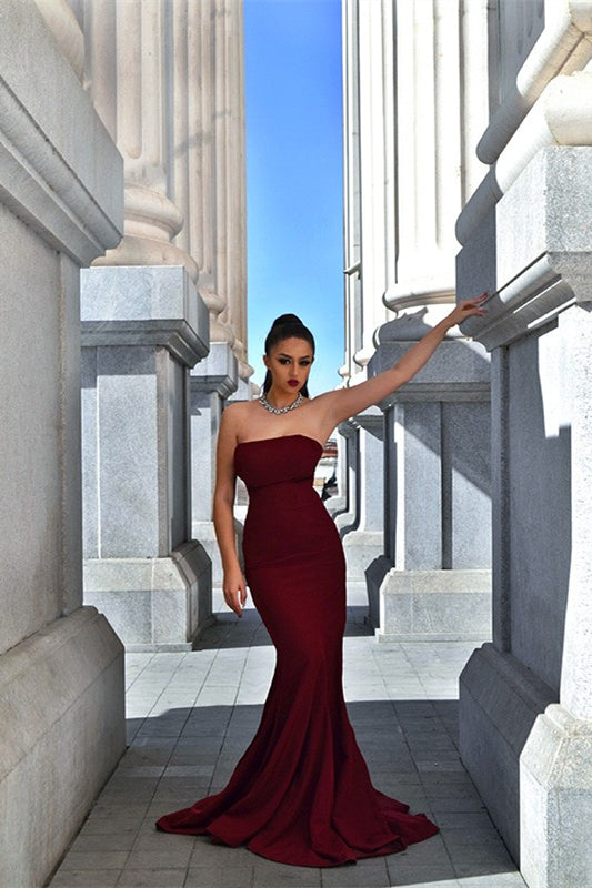 Chic Burgundy Strapless Mermaid Long Evening Prom Dress Online