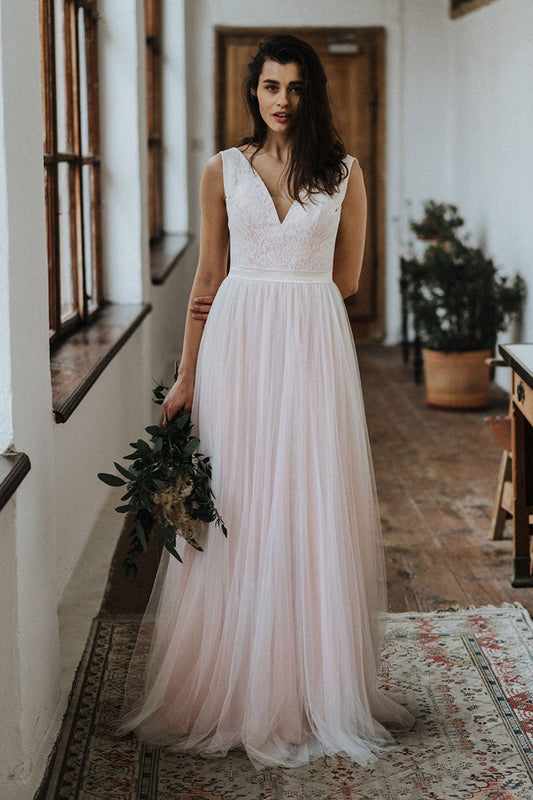 Open Back Beach Wedding Dress with Lace PD0362