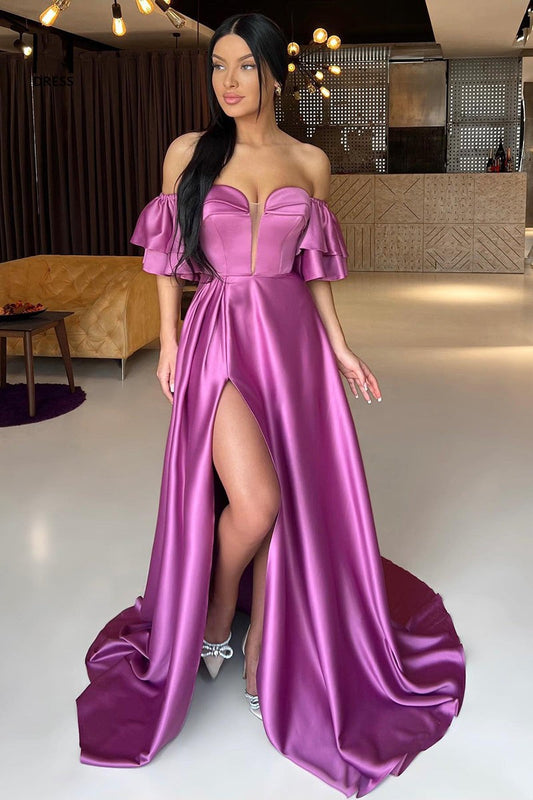 Charming Purple Off-the-Shoulder Long Prom Dress Split Sweetheart On Sale