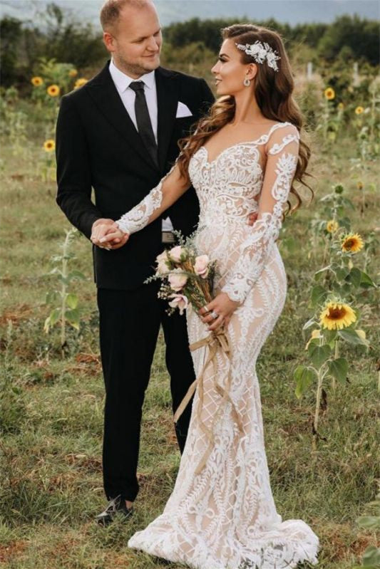 Mermaid Lace Wedding Dress with Long Sleeves for Online Purchase