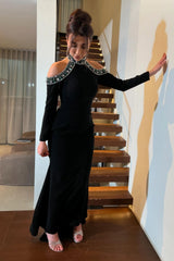 RjerStore Off-the-shoulder Long Sleeves Floor-Length Prom Dresses