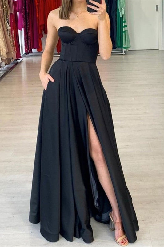 Amazing Black Sweetheart Long Prom Dress Split With Pockets
