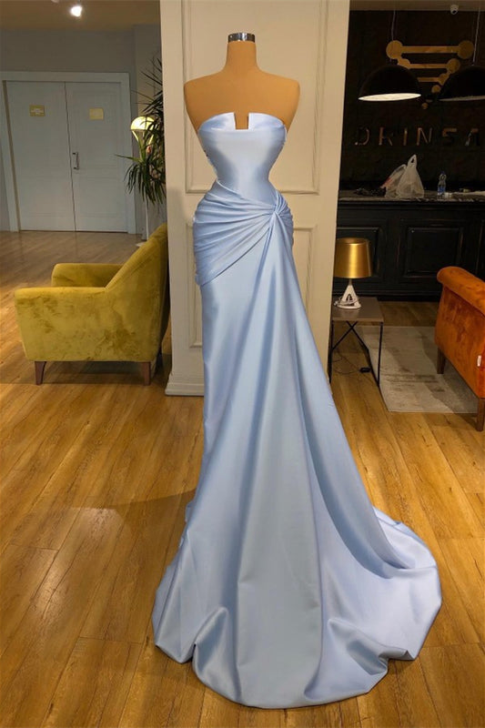 Gorgeous Baby Blue Strapless Mermaid Prom Dress With Pleats On Sale