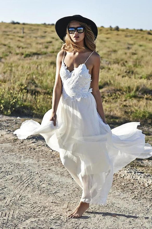 Beach Wedding Dress with Spaghetti Straps and Lace