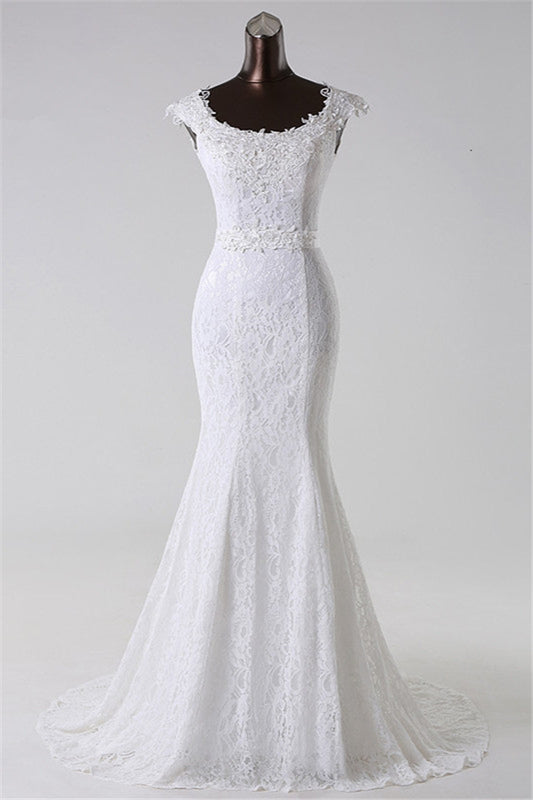 Elegant Mermaid Wedding Gown with Long Lace and Jewel Appliques
