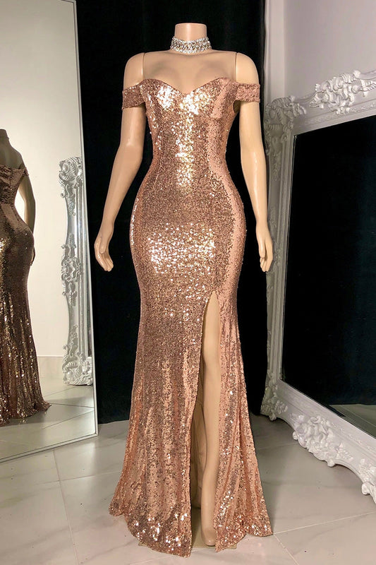 Modern Off-the-Shoulder Sequins Prom Dresses Mermaid Long Slit On Sale