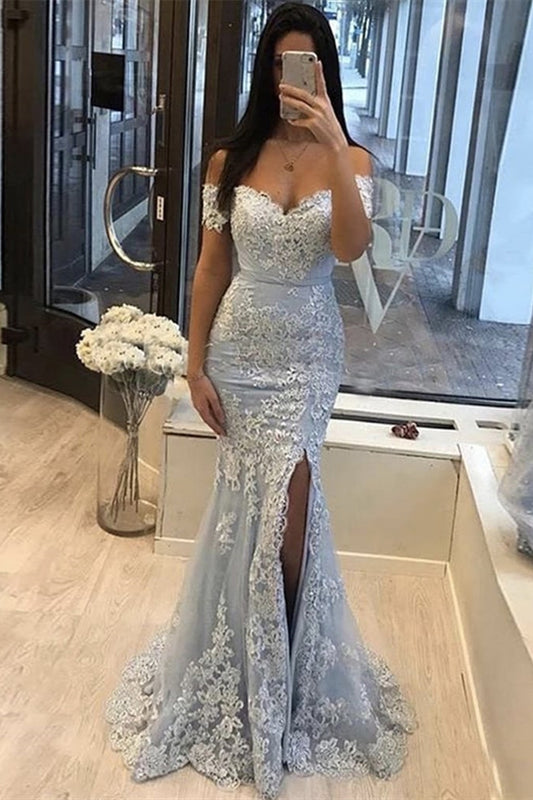 Off-the-Shoulder Mermaid Prom Dress Lace Appliques With Split
